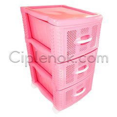 Комод пластиковый на 3 ящика / яруса (розовый)