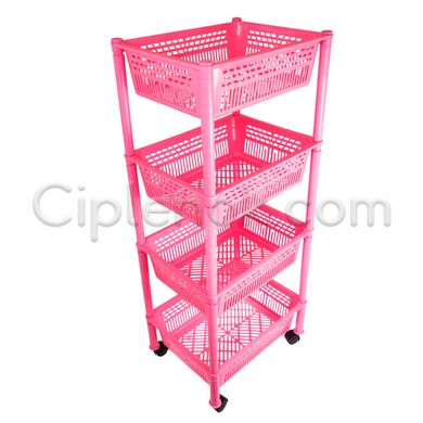 Этажерка пластиковая прямоугольная на колесиках (розовая)